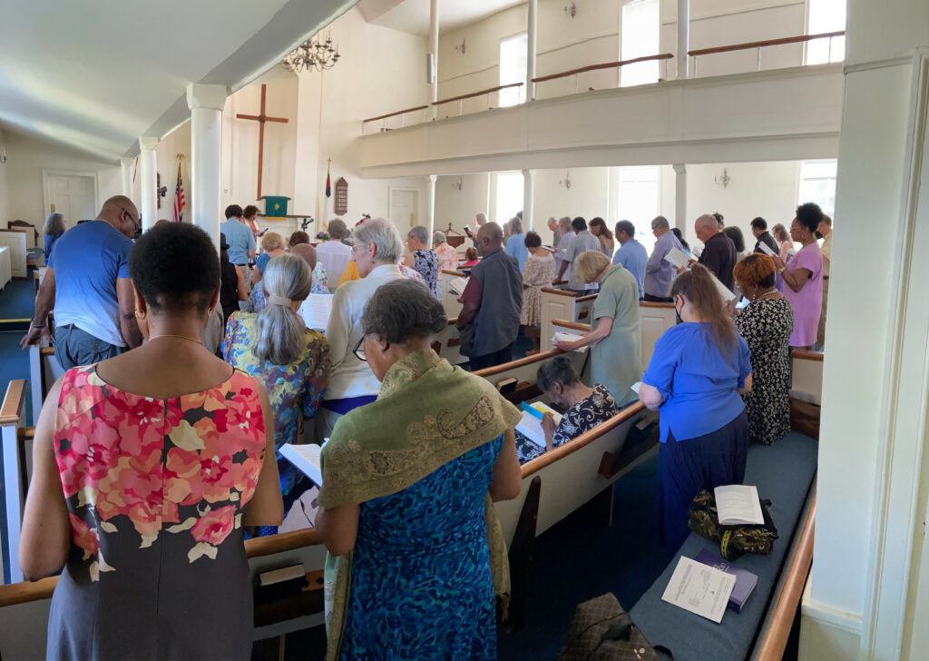 New Hempstead Presbyterian Church worshiping in the church sanctuary